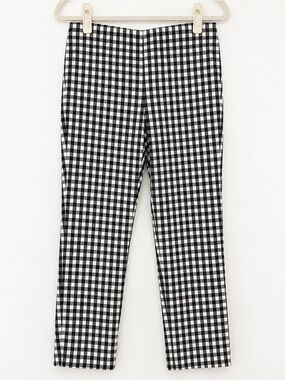 J.Jill Essential Cotton Stretch Gingham Check Pants 6 Petite Black Cream